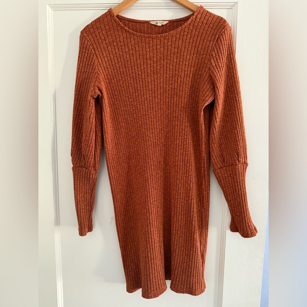 Madewell Balloon Sleeve Ribbed Knit Sweater Dress - Rust